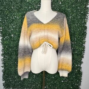 Gradient V-Neck Sweater - Gray, Yellow, Cream